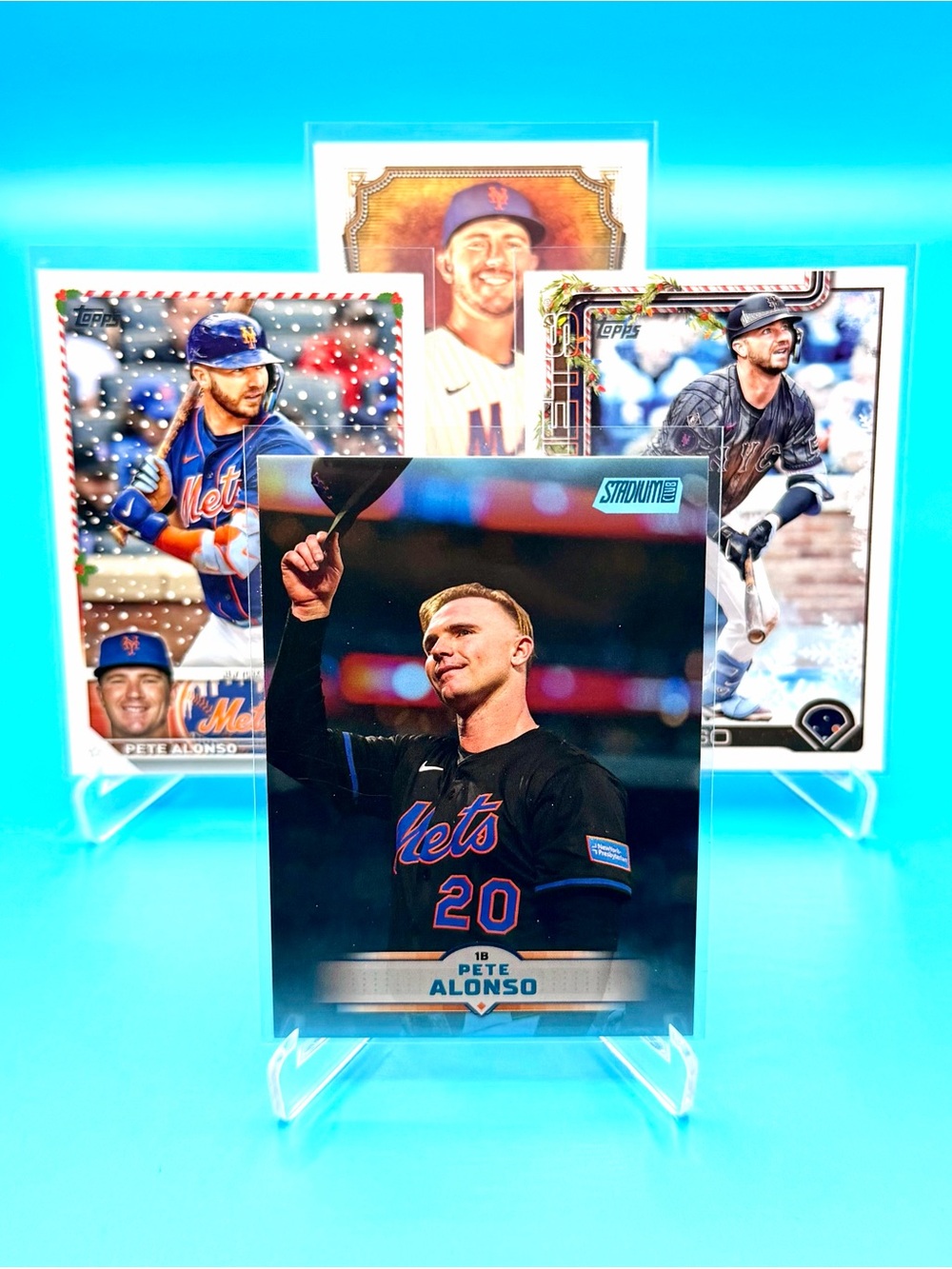 🔥Pete Alonso Lot! Stadium Club Blue Parallel + Topps Holiday & Holiday Snow! 🤩